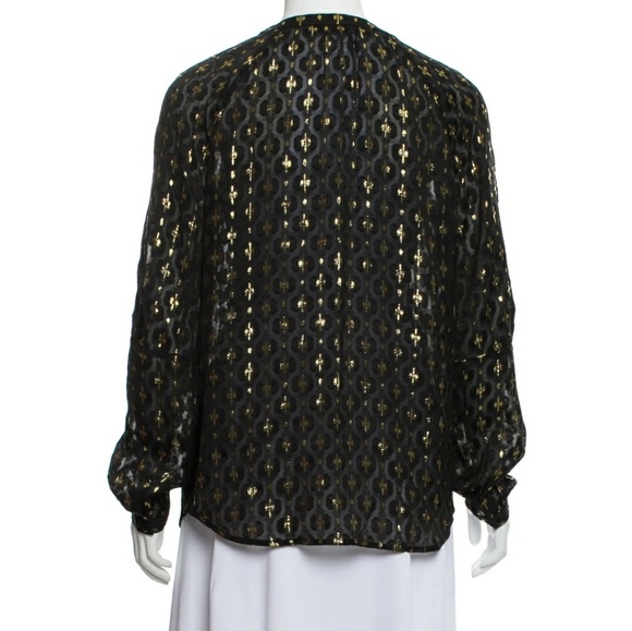 DVF DELICATE BLACK+GOLD V NECK TOP 6 - Picture 8 of 8